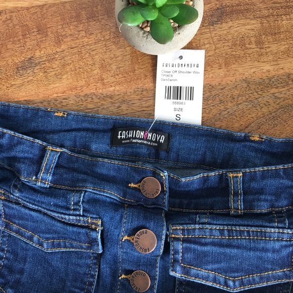 FashionNovaCloserOffShoulderWovenDenimTop😍 - Picture 6 of 8